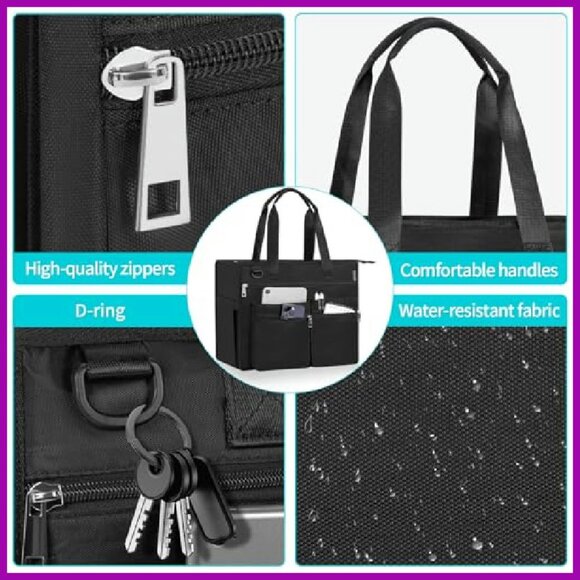 Large Tote Bag with 13 Pockets for Work Travel Gym Laptop - Picture 5 of 7